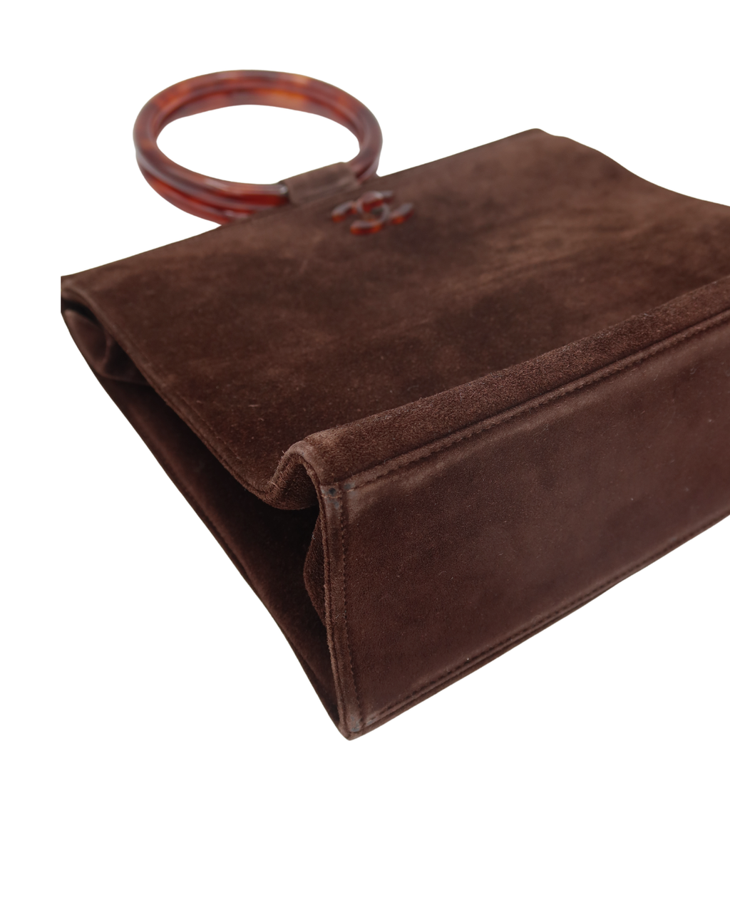 Chanel Rare Vintage Brown Suede Tortoise Top Handle Bag 1997-1999