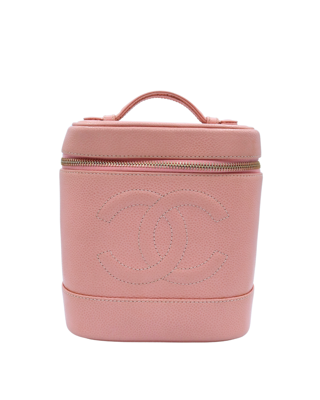 Chanel Vintage Pink Leather CC Mark Logo Vanity Bag