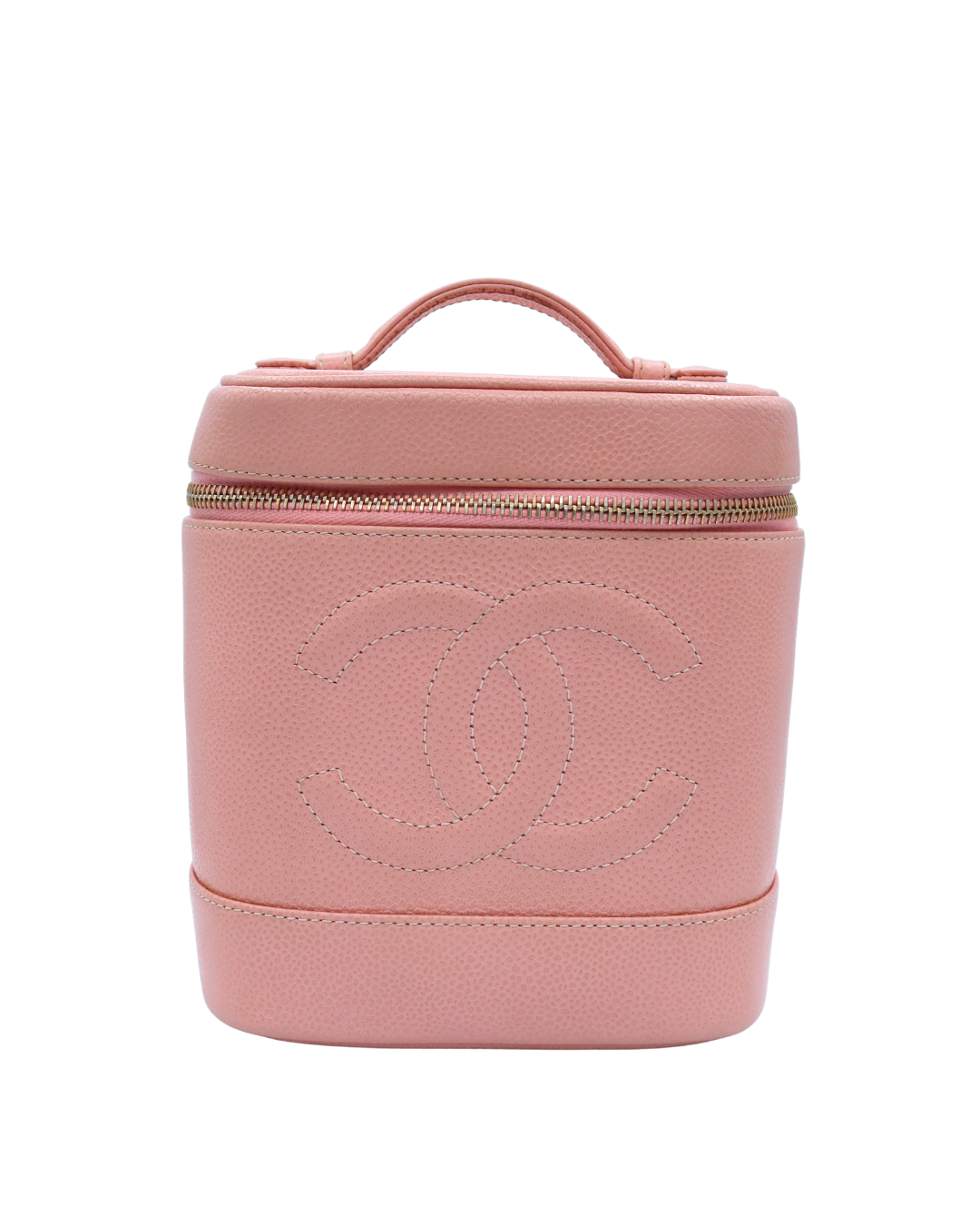 Chanel Vintage Pink Leather CC Mark Logo Vanity Bag