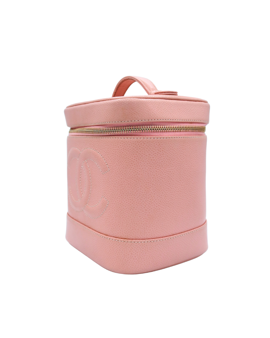 Chanel Vintage Pink Leather CC Mark Logo Vanity Bag