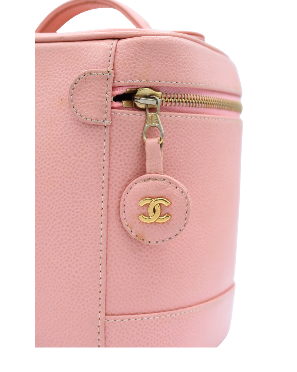 Chanel Vintage Pink Leather CC Mark Logo Vanity Bag