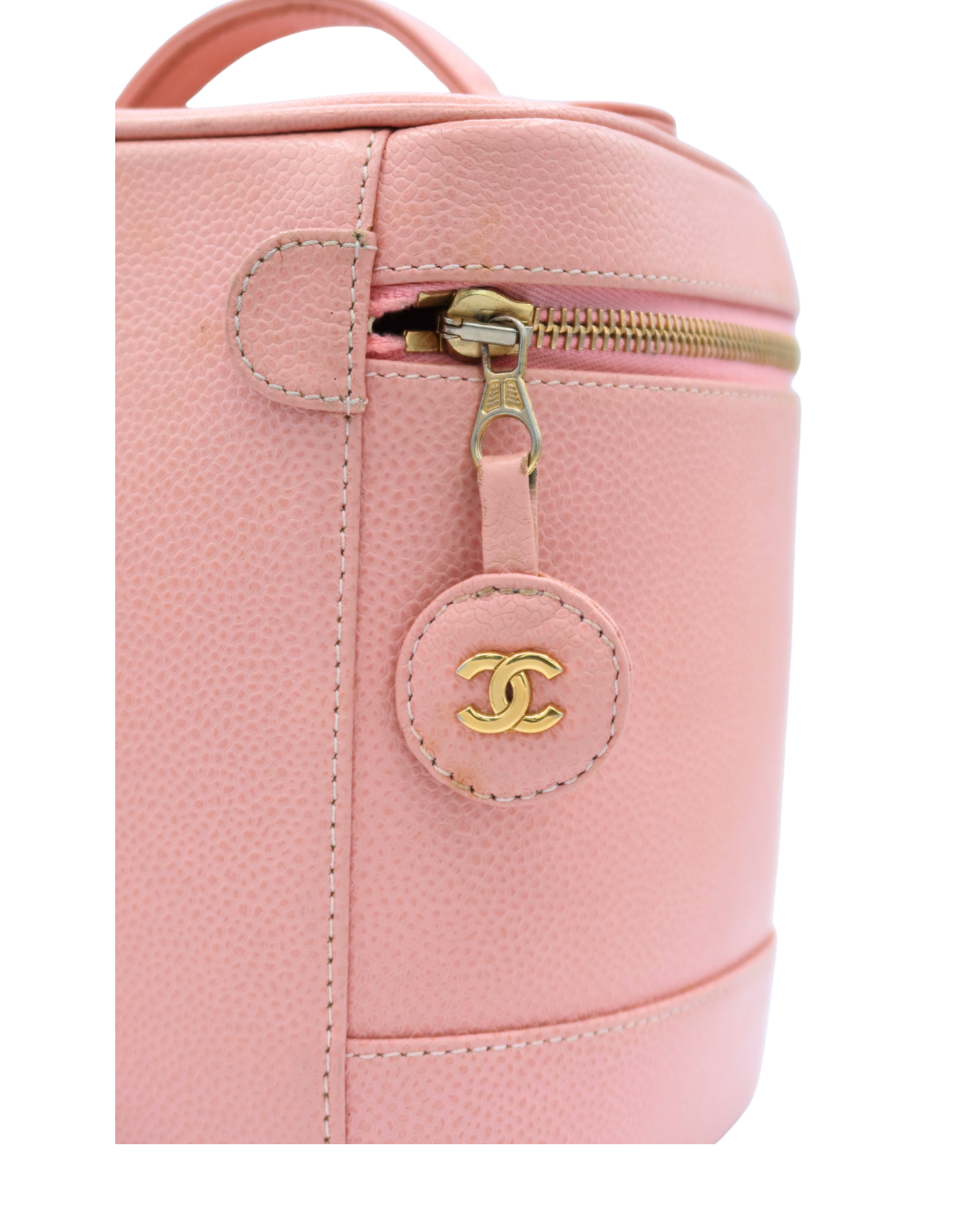 Chanel Vintage Pink Leather CC Mark Logo Vanity Bag