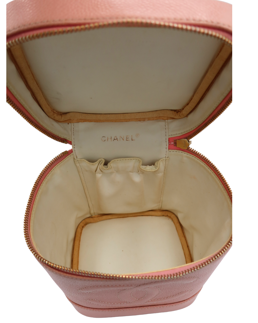 Chanel Vintage Pink Leather CC Mark Logo Vanity Bag