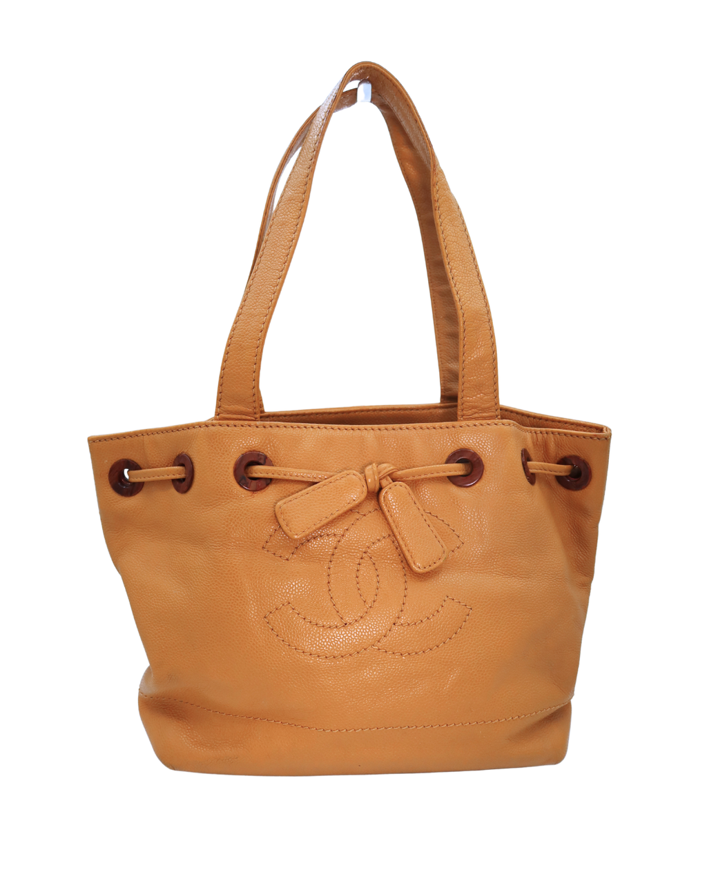 Chanel Vintage Yellow Caviar Tote Bag with Wood Detail 2002-2003