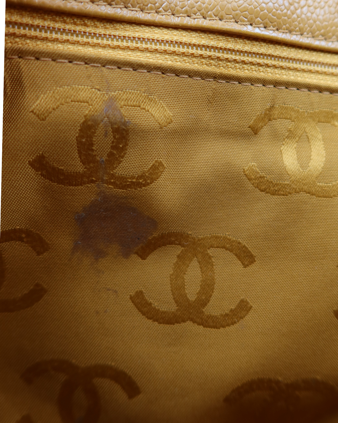 Chanel Vintage Yellow Caviar Tote Bag with Wood Detail 2002-2003