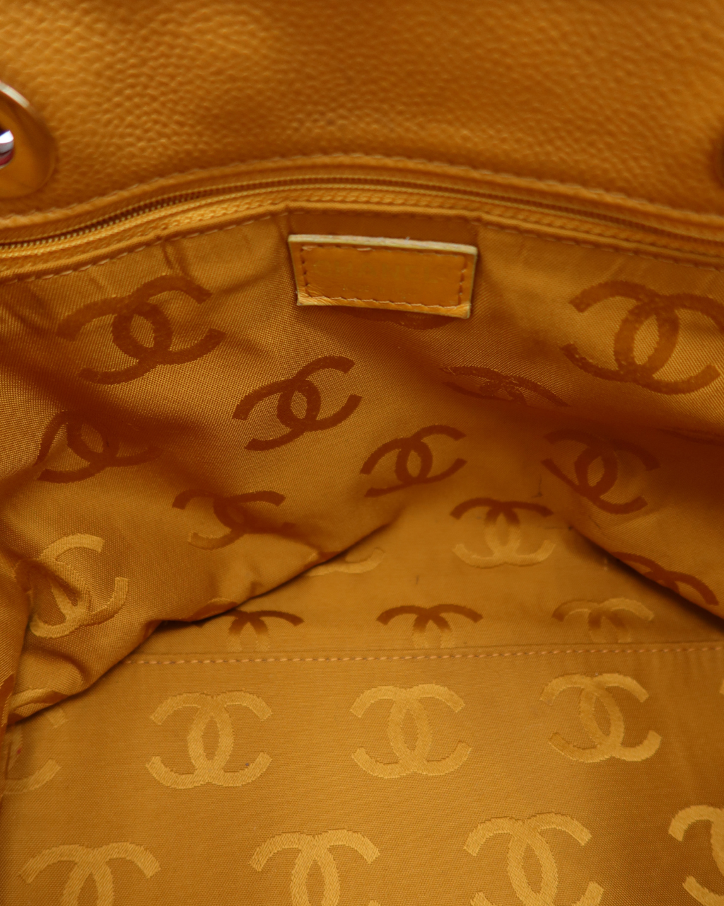 Chanel Vintage Yellow Caviar Tote Bag with Wood Detail 2002-2003