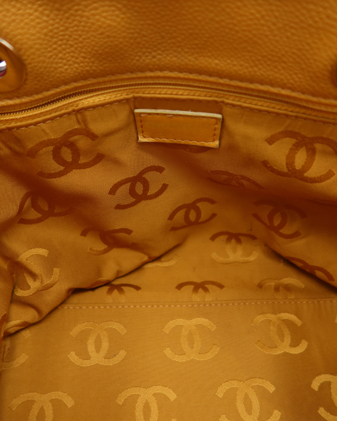Chanel Vintage Yellow Caviar Tote Bag with Wood Detail 2002-2003