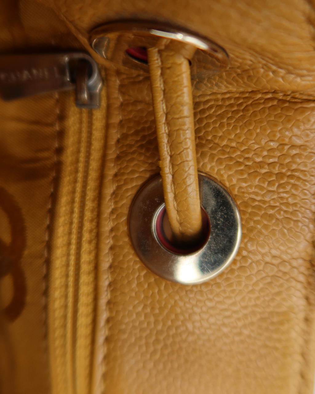 Chanel Vintage Yellow Caviar Tote Bag with Wood Detail 2002-2003