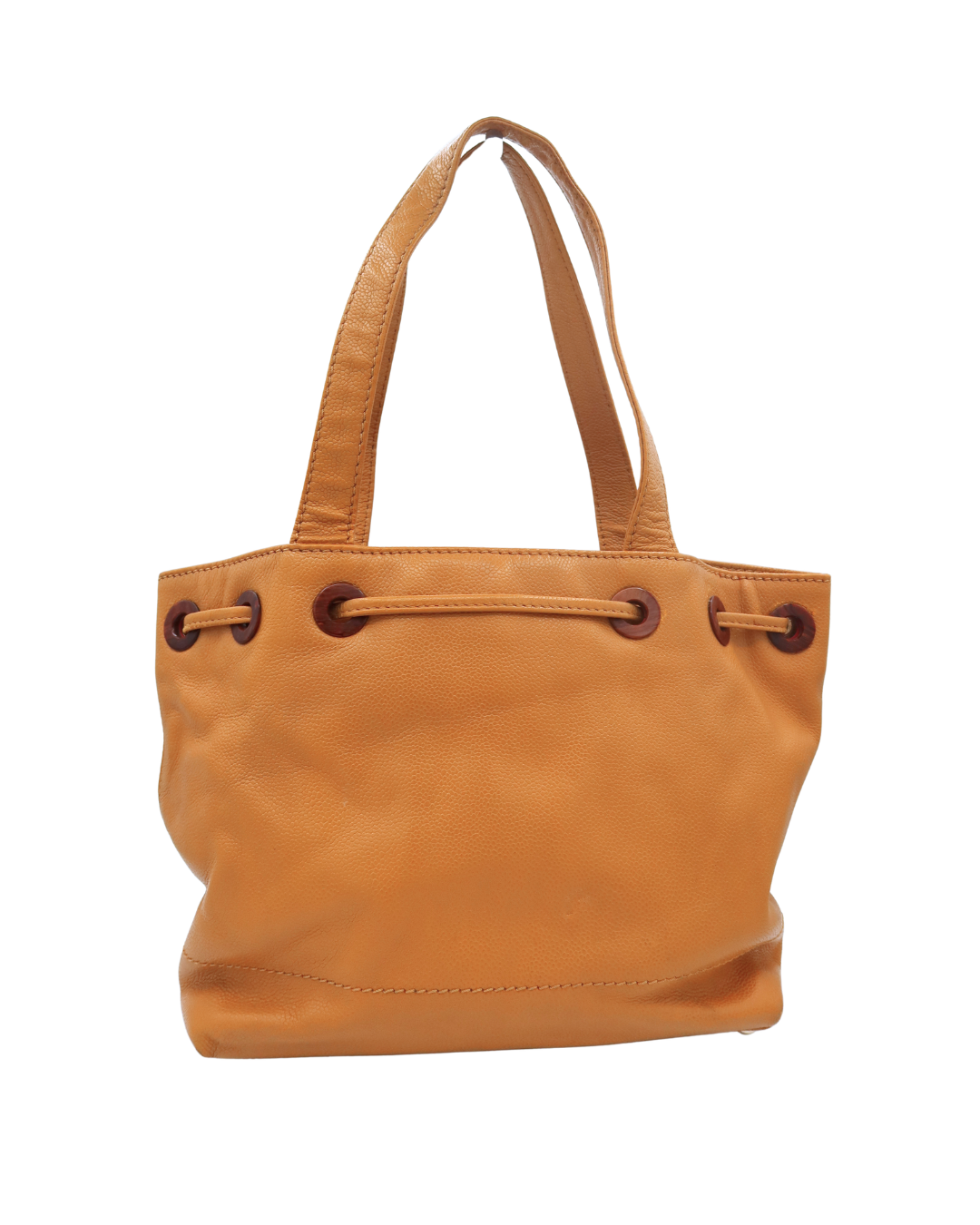 Chanel Vintage Yellow Caviar Tote Bag with Wood Detail 2002-2003