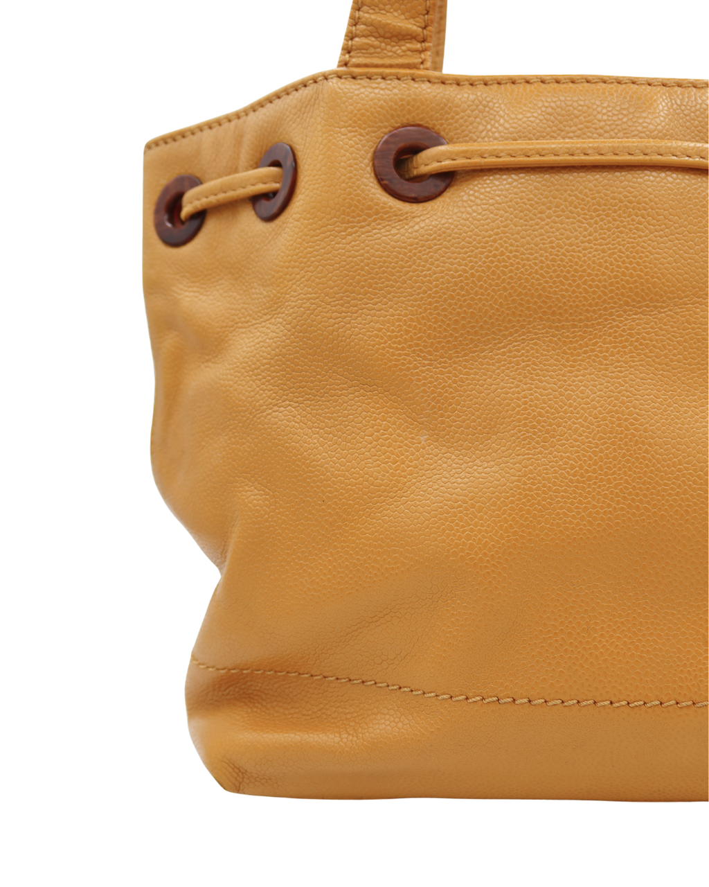 Chanel Vintage Yellow Caviar Tote Bag with Wood Detail 2002-2003