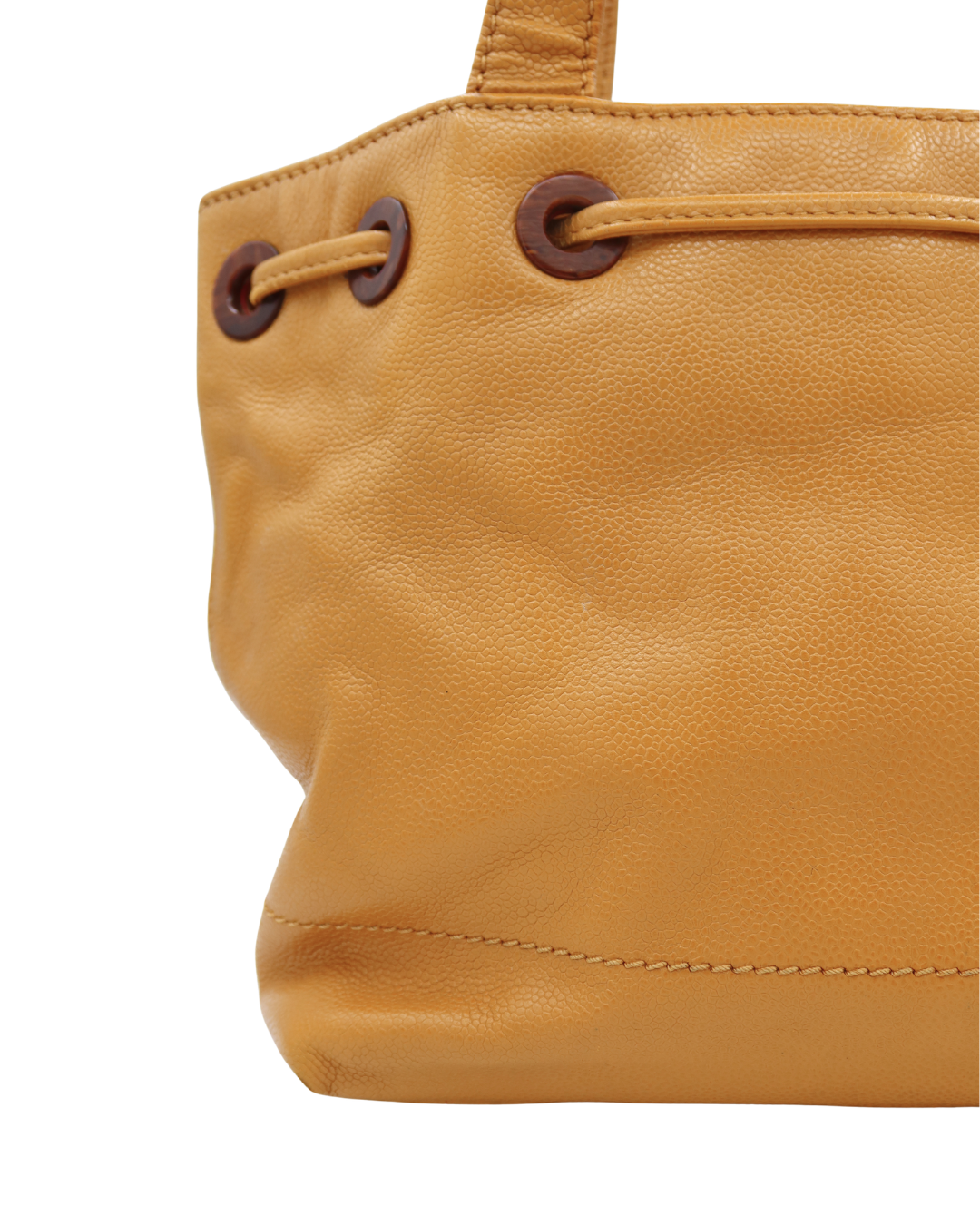 Chanel Vintage Yellow Caviar Tote Bag with Wood Detail 2002-2003