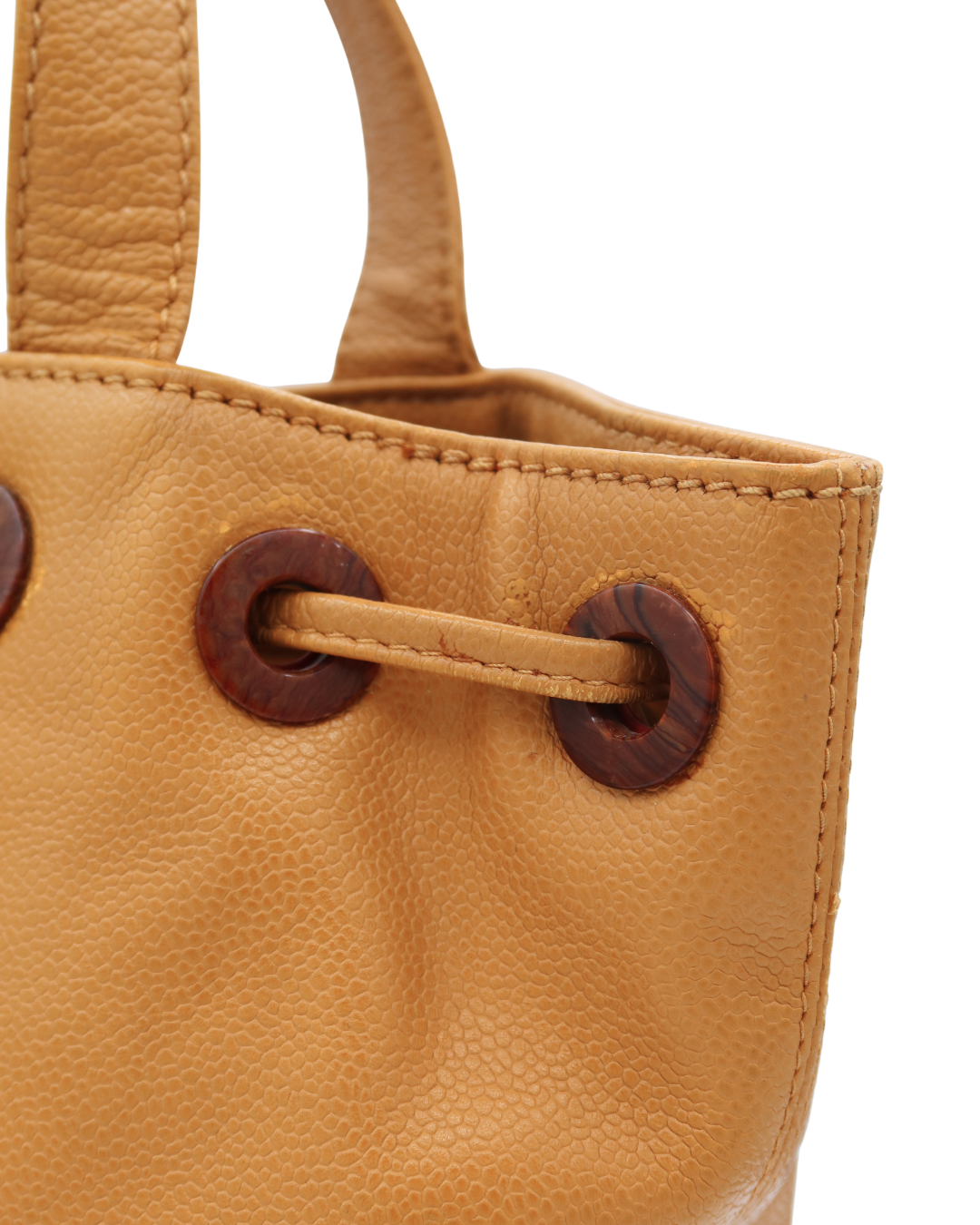 Chanel Vintage Yellow Caviar Tote Bag with Wood Detail 2002-2003