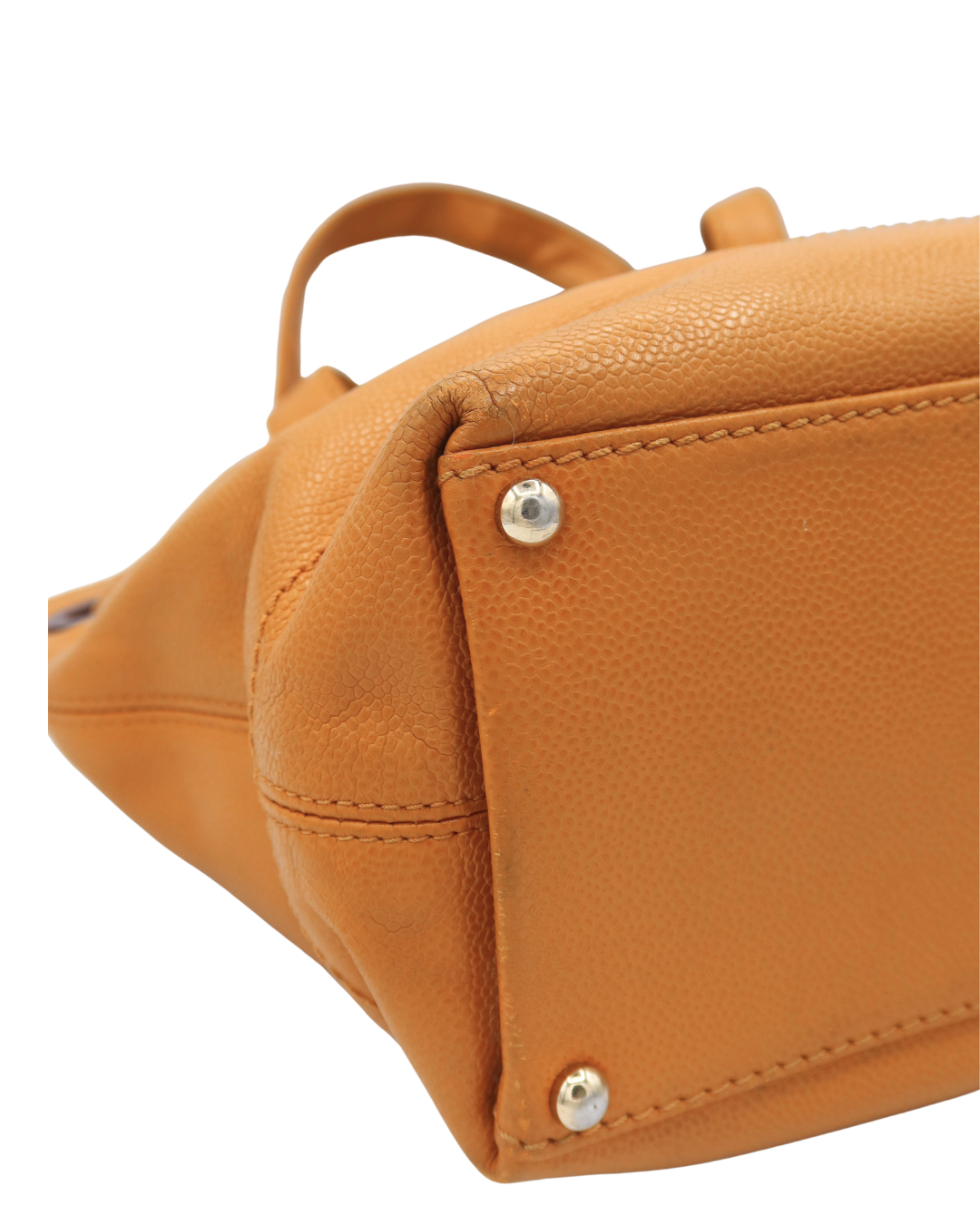Chanel Vintage Yellow Caviar Tote Bag with Wood Detail 2002-2003