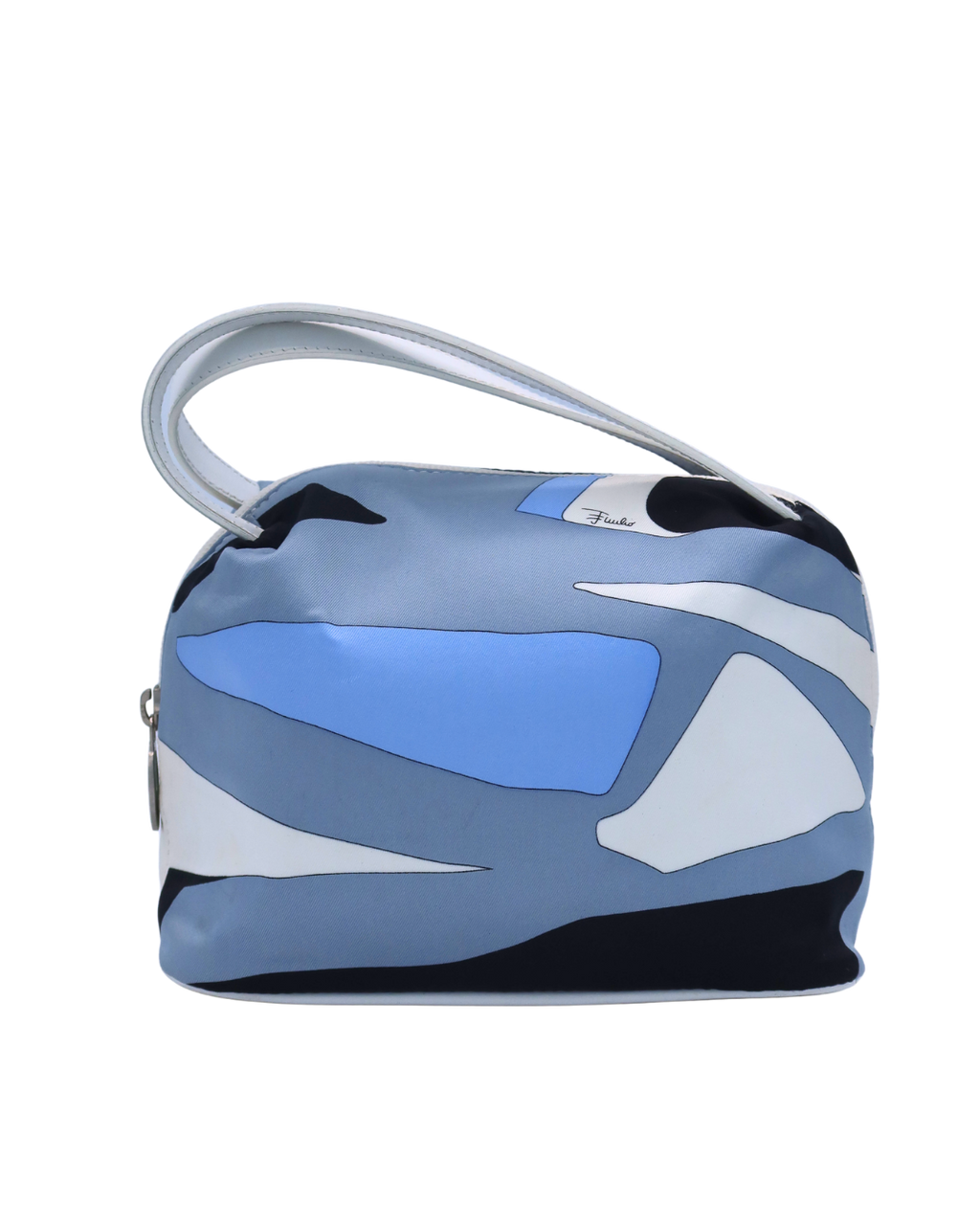 Emilio Pucci Blue Black and White Print Top Handle Bag