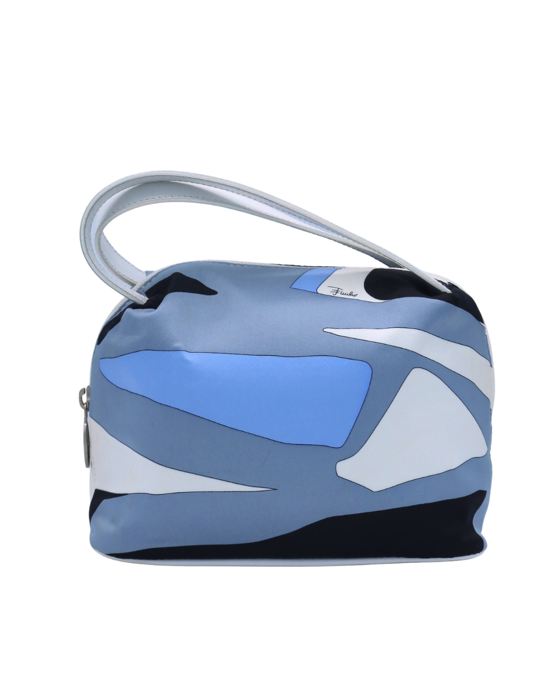 Emilio Pucci Blue Black and White Print Top Handle Bag