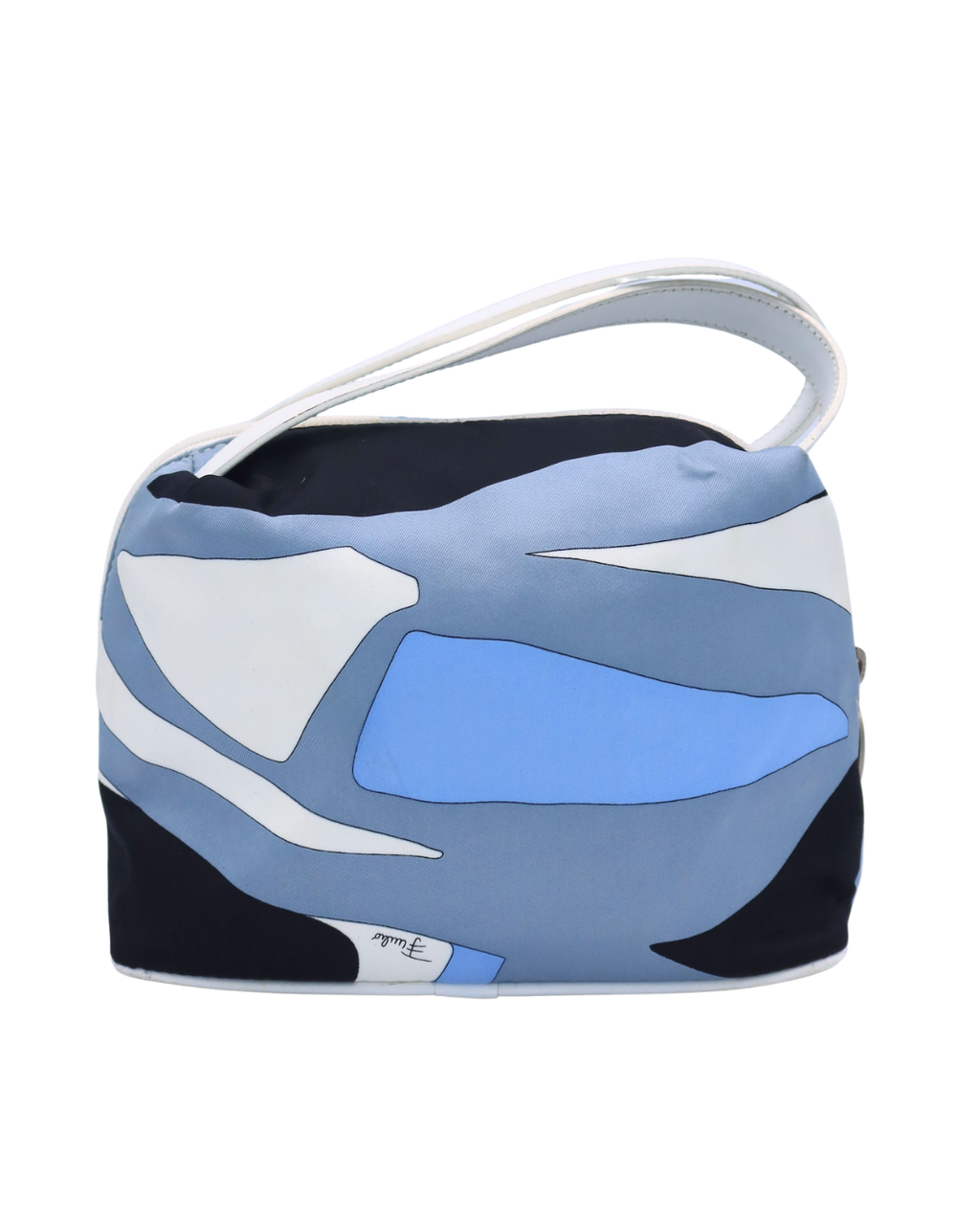 Emilio Pucci Blue Black and White Print Top Handle Bag