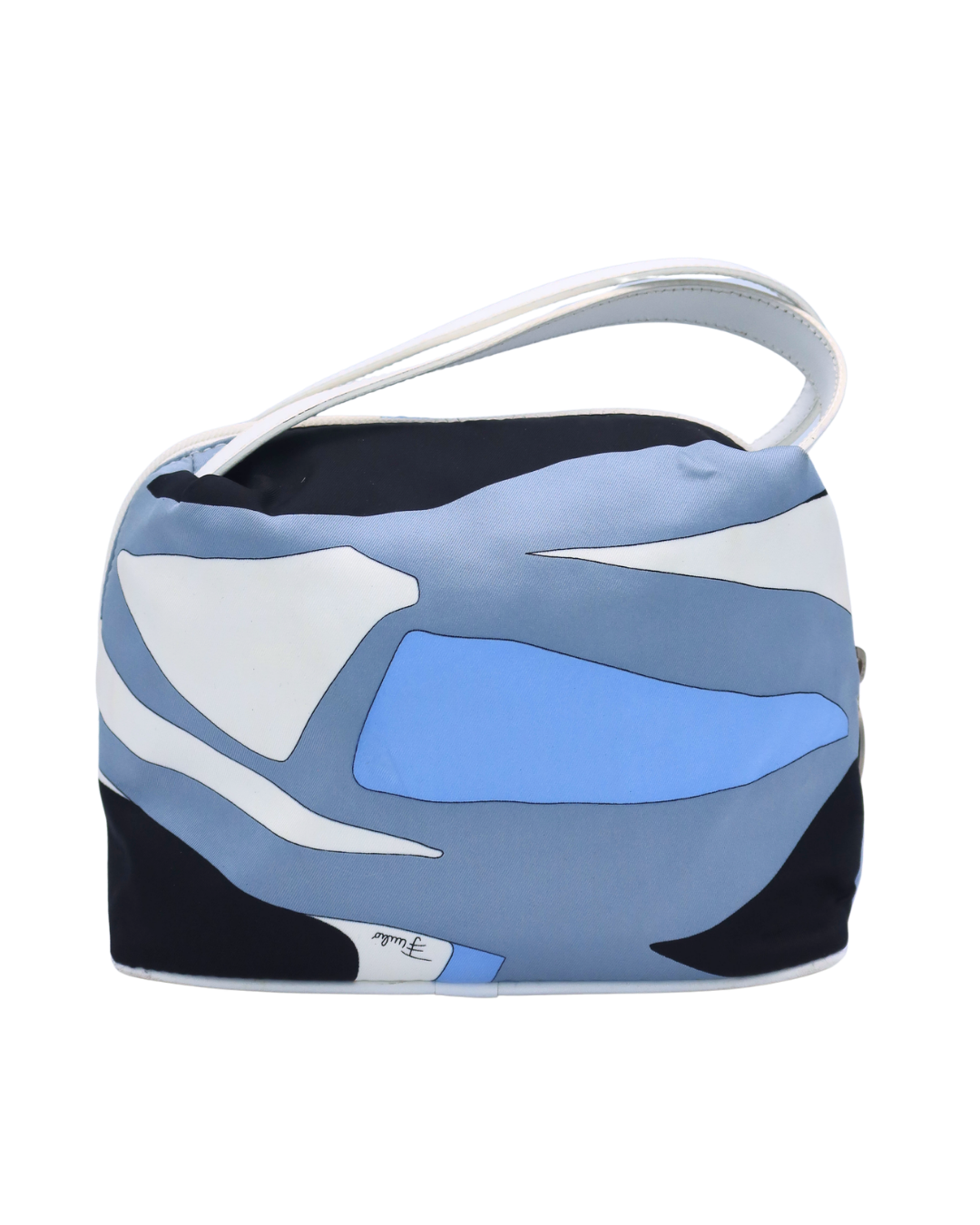 Emilio Pucci Blue Black and White Print Top Handle Bag