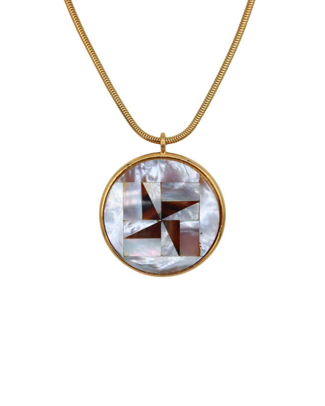 Givenchy Vintage Mother of Pearl Geometric Round Pendant Necklace 1977