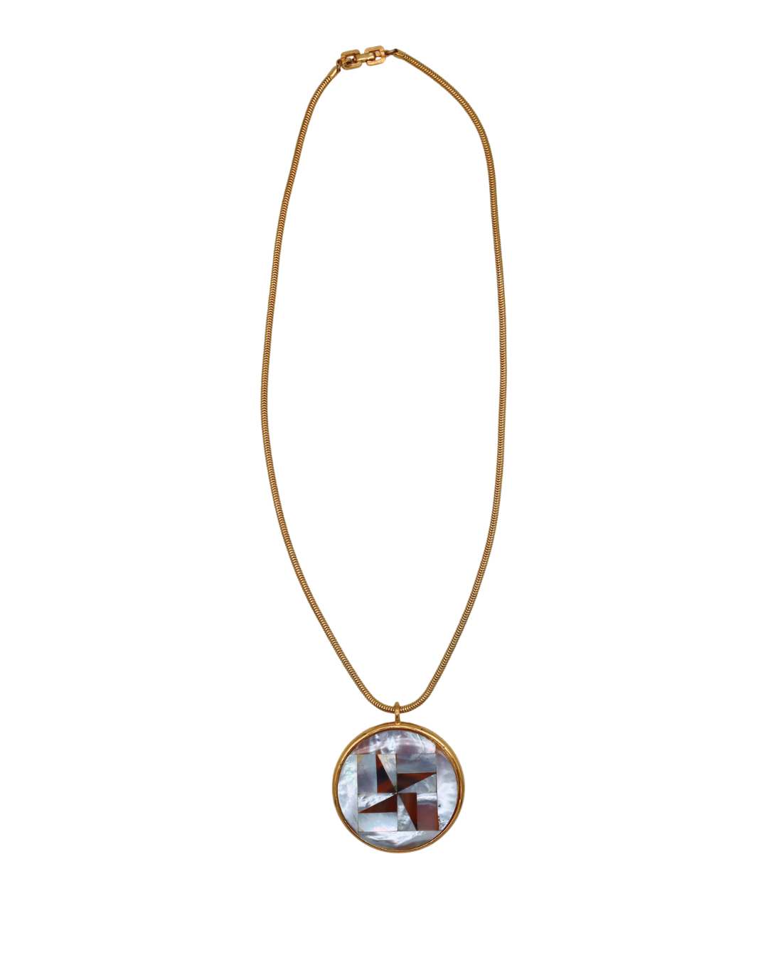 Givenchy Vintage Mother of Pearl Geometric Round Pendant Necklace 1977