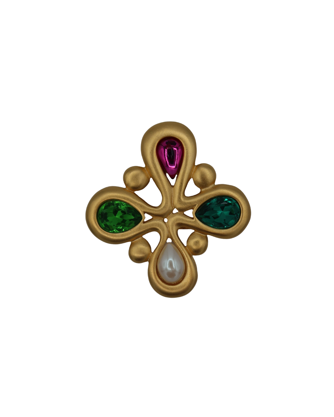 Givenchy Vintage Pink Green and White Gold Toned Brooch