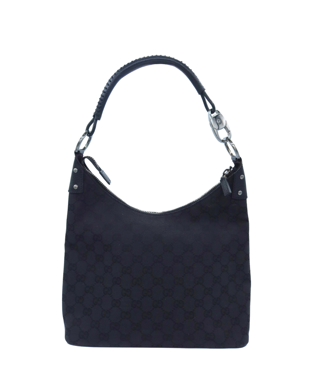 Gucci Vintage GG Black Canvas Shoulder Bag