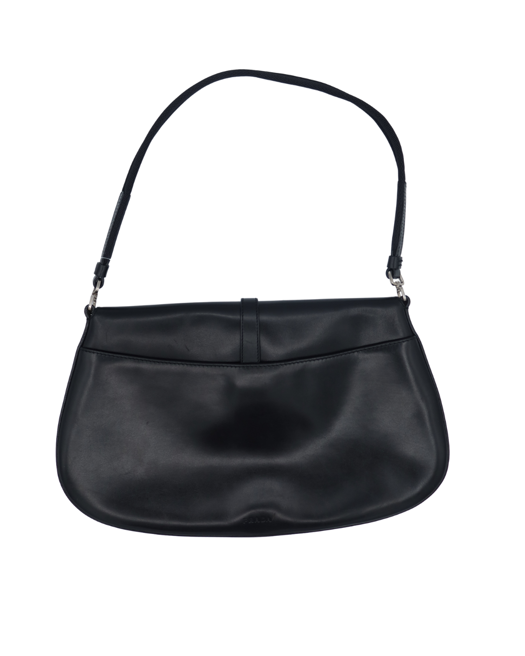 Prada Vintage Black Leather Cleo Shoulder Bag 2000s