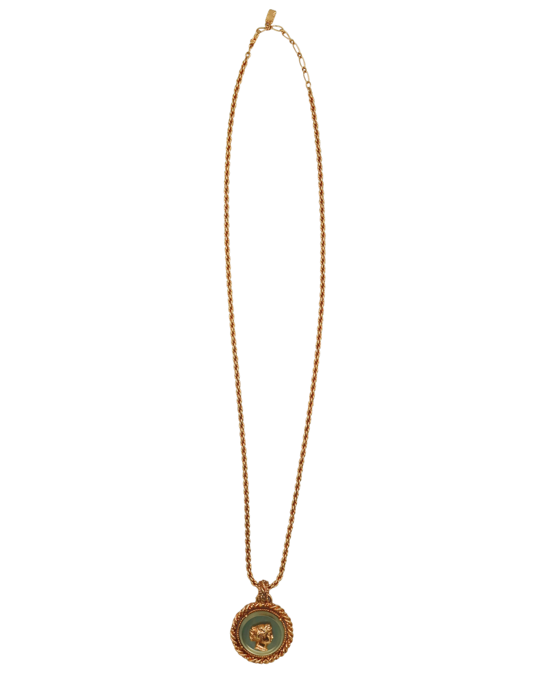 Yves Saint Laurent Vintage Green Cameo Medallion Rope Chain Necklace