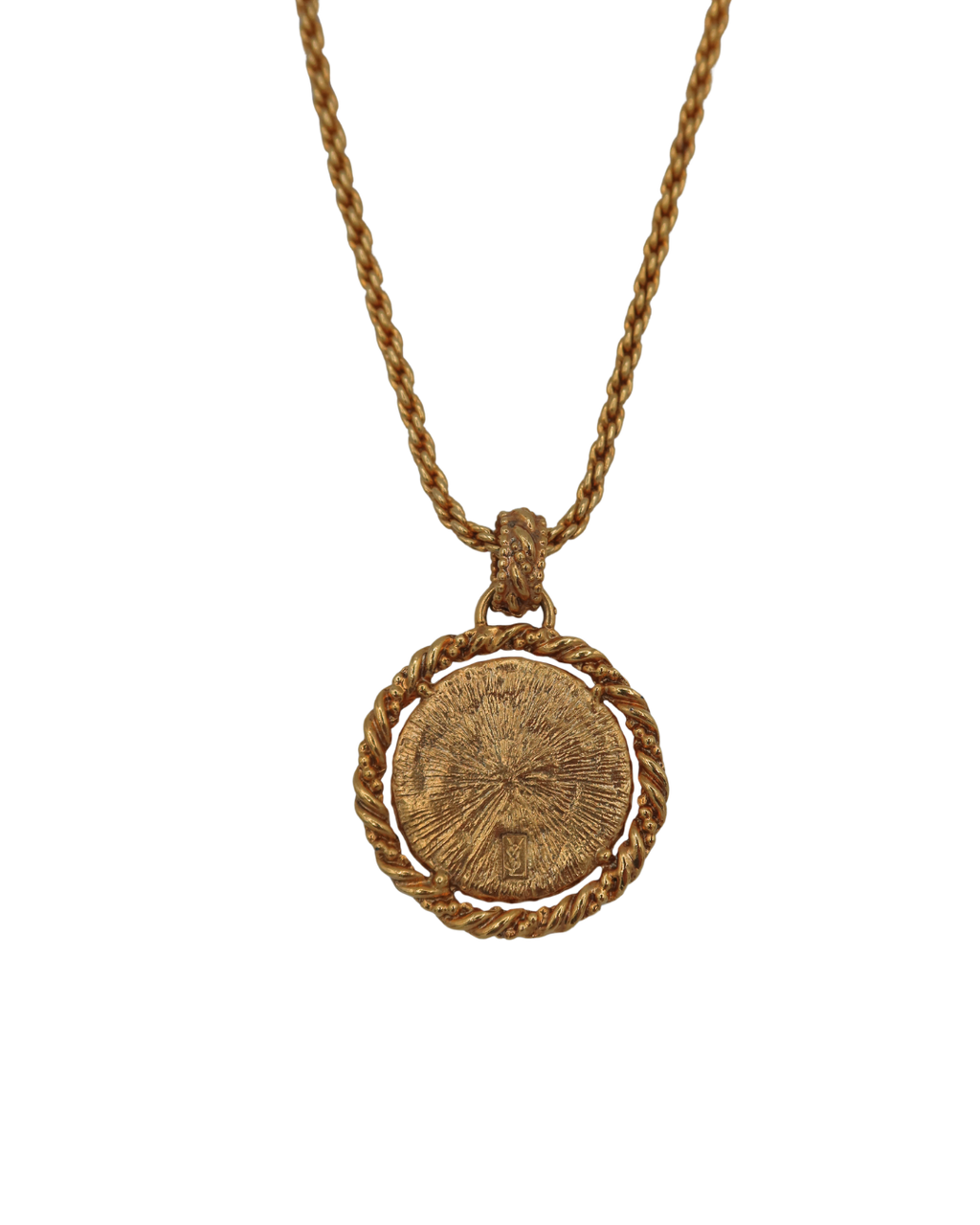 Yves Saint Laurent Vintage Green Cameo Medallion Rope Chain Necklace
