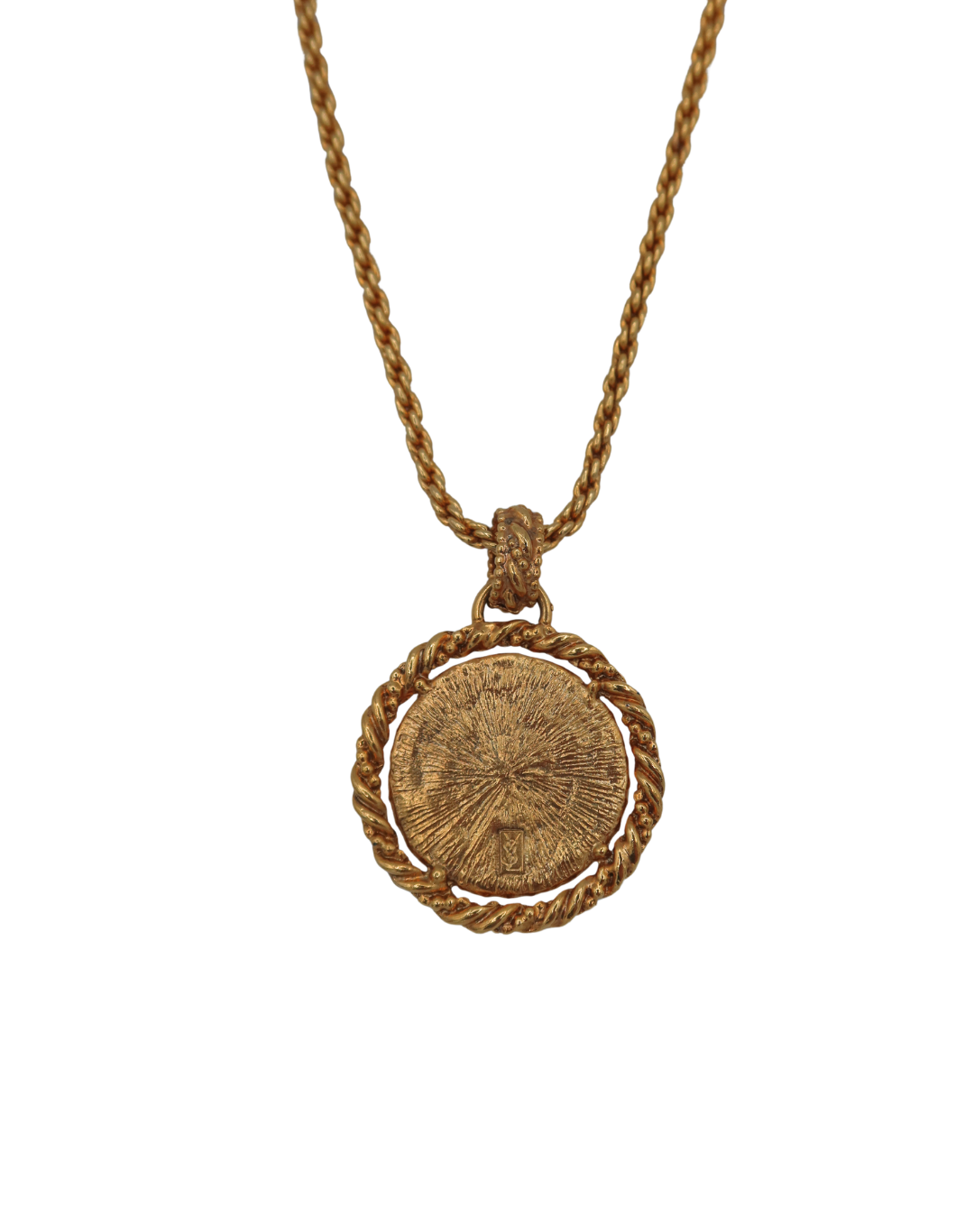 Yves Saint Laurent Vintage Green Cameo Medallion Rope Chain Necklace